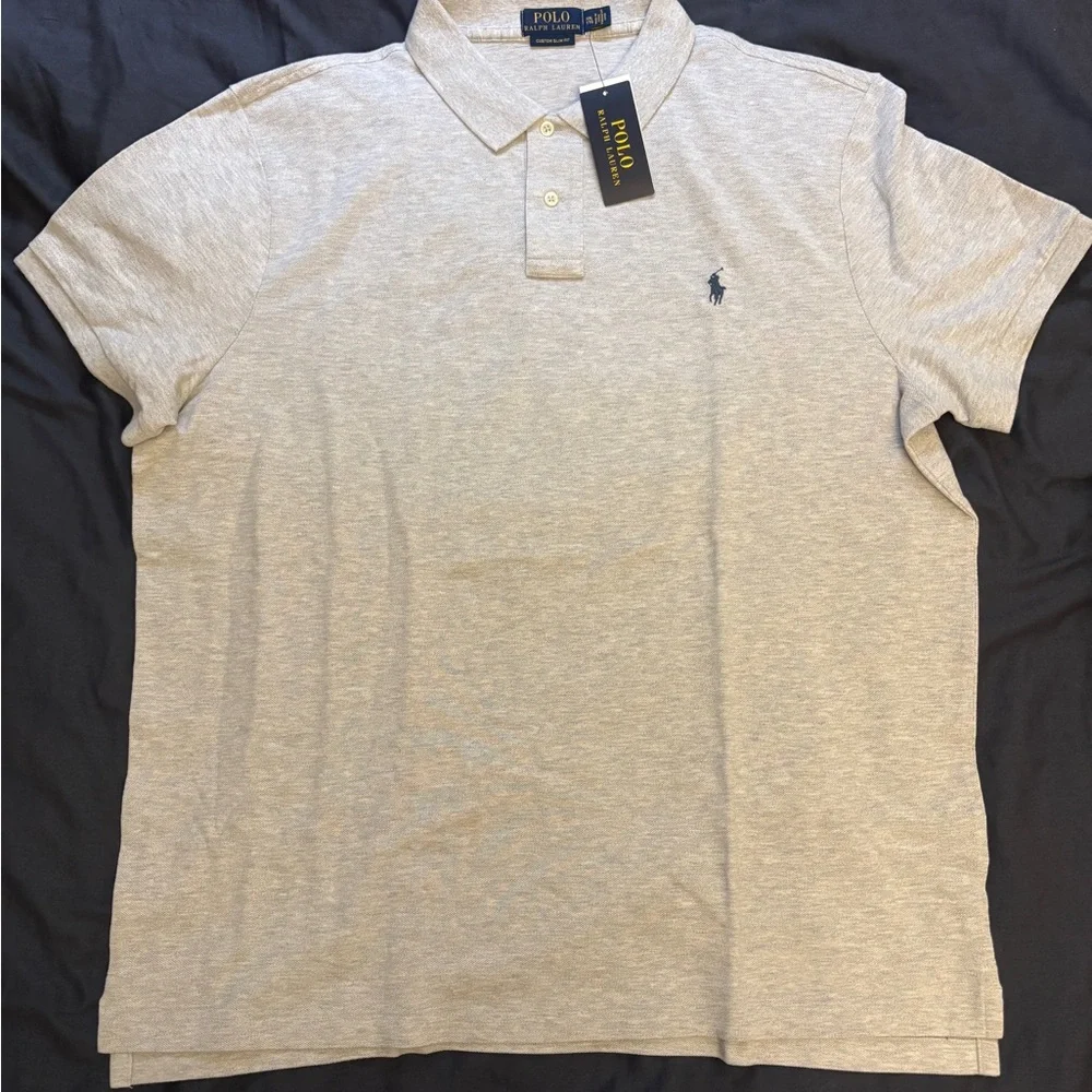 Polo Ralph Lauren Custom Slim Fit Grey Polo Shirt XXL Embroidered Logo